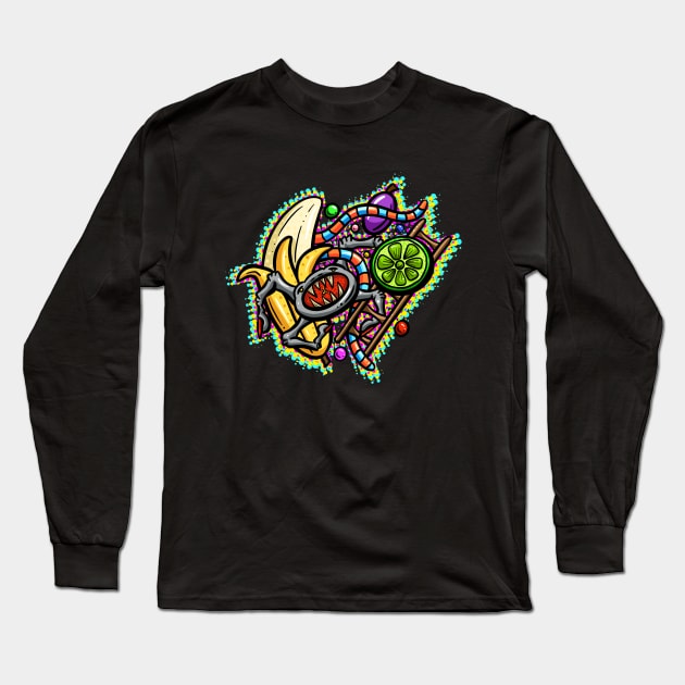 Lowbrow Lofi Art Cartoon Spider Lime Long Sleeve T-Shirt by Squeeb Creative